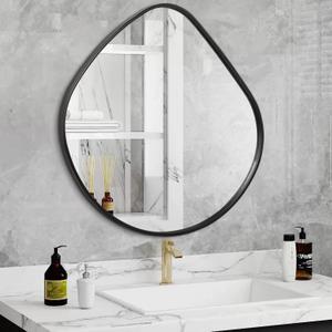 AOAOPQ Large Black Asymmetrical Wall Mirror for Bedroom Diamond Shaped Decorative Mirror Hanging Metal Framed Mirror for Bathroom Bedroom Living Room Entryway 19''x20''