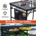 JOUYEK Folding Grill Table, 3x2 FT Portable Camping Table, Height Adjustable Metal Tables with Mesh Desktop and Mesh Bag, Outdoor Furniture for Camping, Picnic, Beach and BBQ, Black