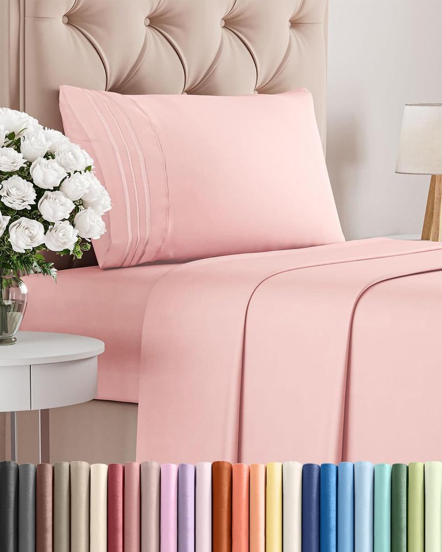 Twin Size 3 Piece Sheet Set - Comfy Breathable & Cooling Sheets - Hotel Luxury Bed Sheets for Women & Men - Deep Pockets, Easy-Fit, Extra Soft & Wrinkle Free Sheets - Baby Pink Oeko-Tex Bed Sheet Set
