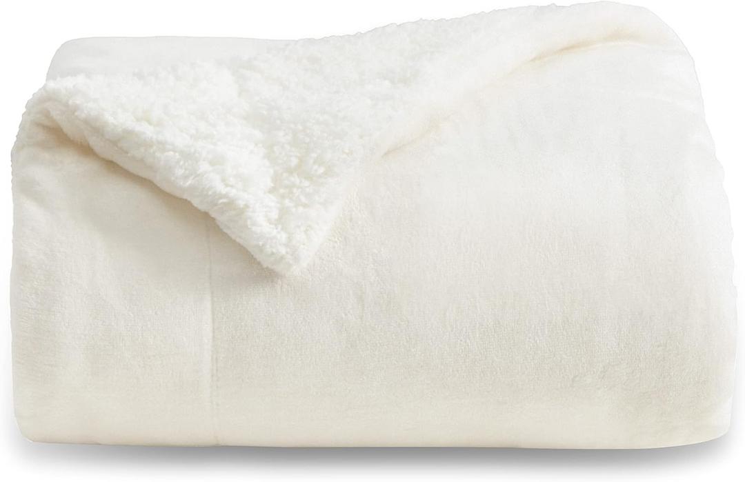 Bedsure GentleSoft Sherpa Fleece Throw Blanket for Couch, Non-Heated, Thick and Warm Throw for Women and Men, Soft Fuzzy Plush Blanket for Spring, Cream, 50x60 Inches