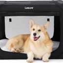 Lesure Collapsible Dog Crate - Portable Travel Kennel for Medium Dog, 4-Door Pet Crate with Mesh Windows, Indoor & Outdoor, Black (30.0"L x 21.0"W x 21.0"H)