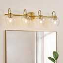 Brushed Gold Vanity Light, 4 Light Bathroom Light Fixtures with Clear Diamond-Shape Hammered Glass, Brass Vintage Ripple Wall Lights for Hallway, Bedroom, Anti-Rust, E26 Base (No Bulbs)
