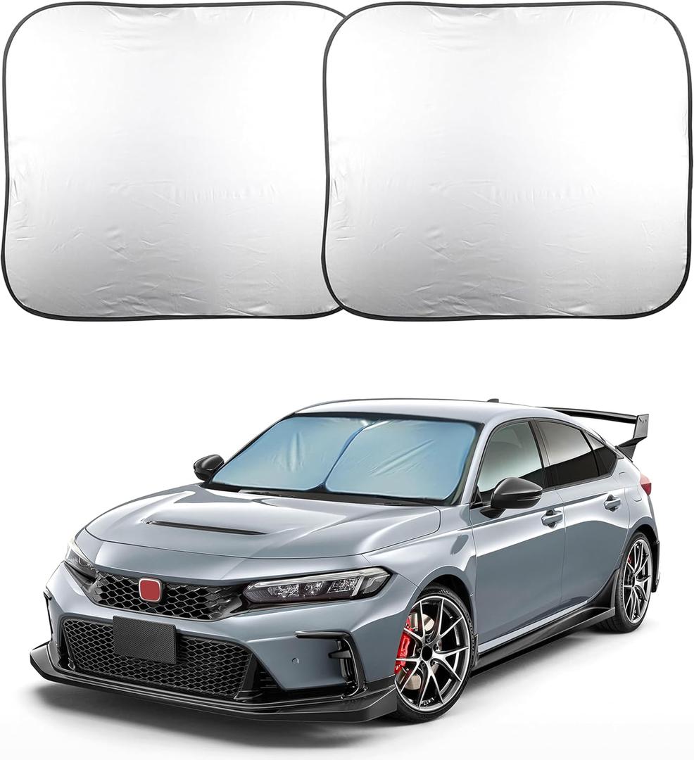 EcoNour 2-Piece Foldable Car Front Window Sun Shade, 240T Polyester, UV Protection & Heat Blocker, Windshield Shade, Durable Design, Upgraded Universal Fit (29" L x 23.5" W)