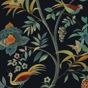 Peel and Stick Wallpaper Vintage Floral Wallpaper Black Flower Bird Tree Contact Paper Self Adhesive Removable Wallpaper Retro Wall Decorative Vinyl Roll 16.1''x196.8''