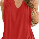 Vivitulip Womens Tank Tops V Neck Casual Solid Color Cami Loose Fit Basic Summer Shirts Blouses Red, Medium