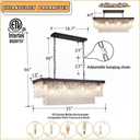 PAFEE 35.4" Black Rectangular Handmade Glass Chandelier Dining Room Kitchen