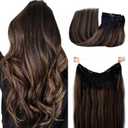 20Inch 100g Human Hair Halos Extensions Ombre Black to Chestnut Brown Balayage Halos Hair Extensions Real Human HairBlack with Brown Halos Hair Extensions Invisible Silk Straight Human Hair Extensions (#1BT6P1B)