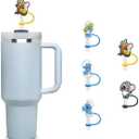 5Pcs 0.4in/10mm Diameter Cute Silicone Straw Covers Cap for Stanley Cup, Dust-Proof Drinking Straw Reusable Straw Tips Lids. (Jerry & Smurf Family)