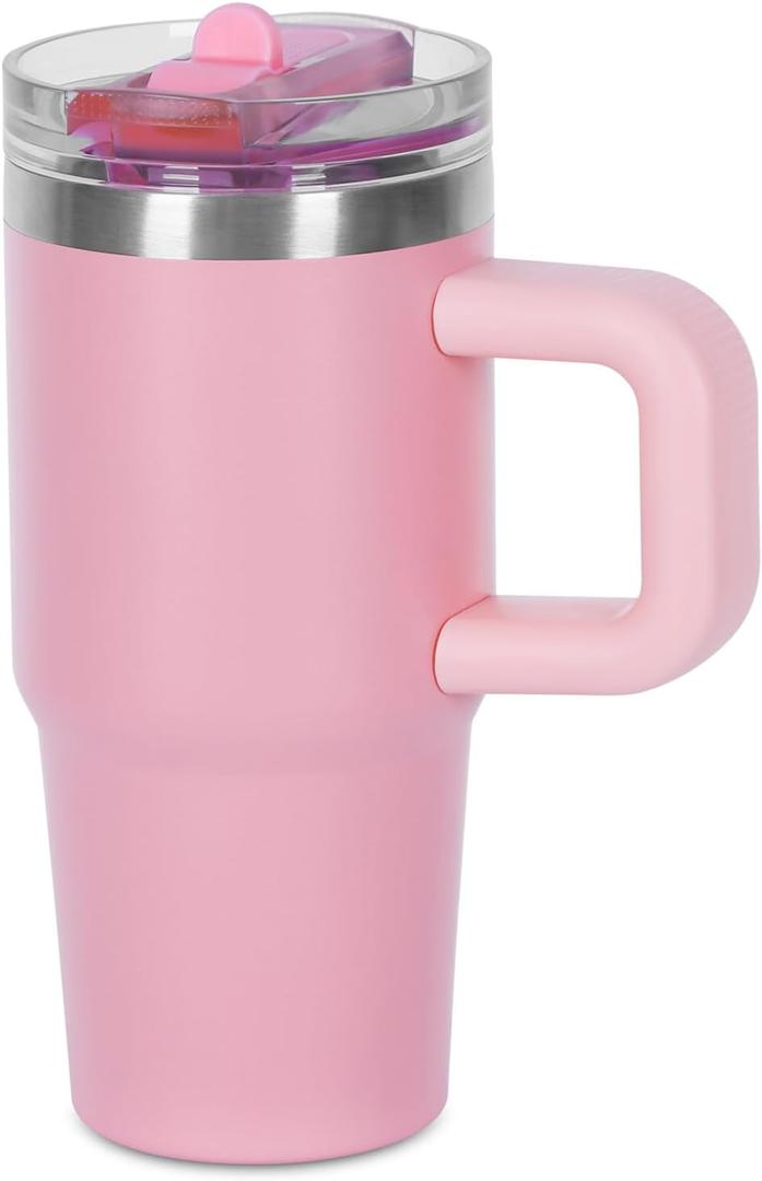 14 oz Tumbler for kids with Detachable Flip Straw Lid and handle, 100% Leak Proof 14 oz mini cup, Stainless Steel Vacuum Insulated Tumbler, Wide Mouth Easy to Clean, Keep Cold or Hot (Pink)