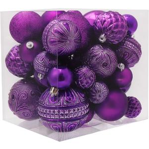 Purple Christmas Ball Ornaments Christmas Tree Decorations with Hang Rope-36pcs Shatterproof Christmas Ornaments Set with 6 Styles in 3 Sizes(Small Medium Large)