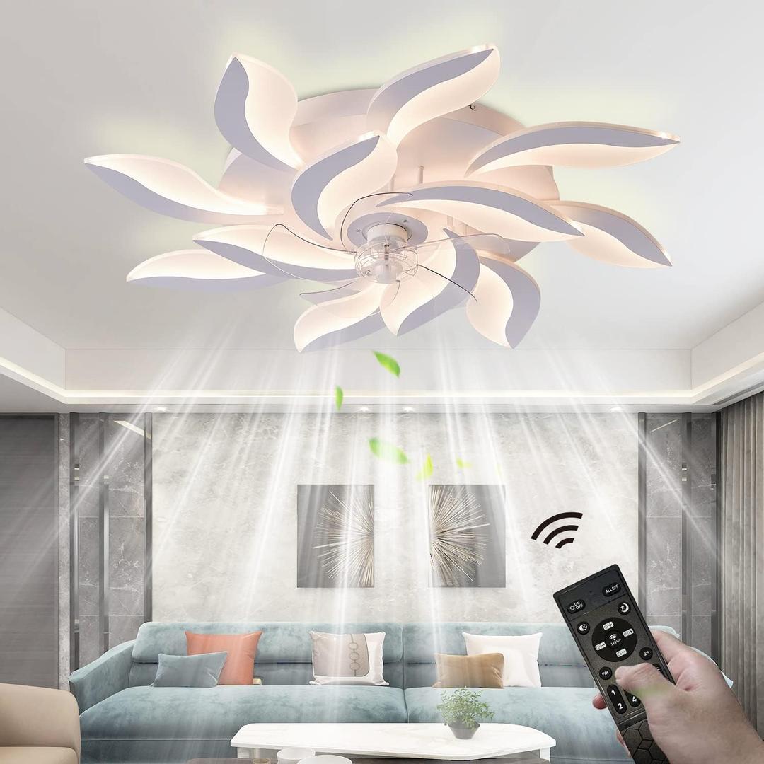 39" Modern Ceiling Fan with Lights and Remote Control, 3 Color temperatures Dimmable 6 Gear Wind Speed, LED Flush Mount Low Profile Fan Light,Bladeless Ceiling Fan with Smart Timing 120W