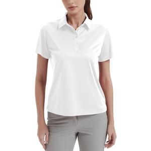 Women's Polo Shirts UPF 50+ Casual Work Quick Dry 4 Buttons Short Sleeve Collared Golf Shirt (Medium, White)