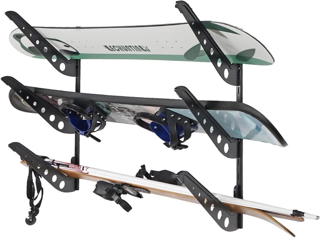 Snowboard Wall Racks, Adjustable Storage Rack for Ski, Surfboard, Wakeboard, Snowboard Wall Mount Display, White/Black