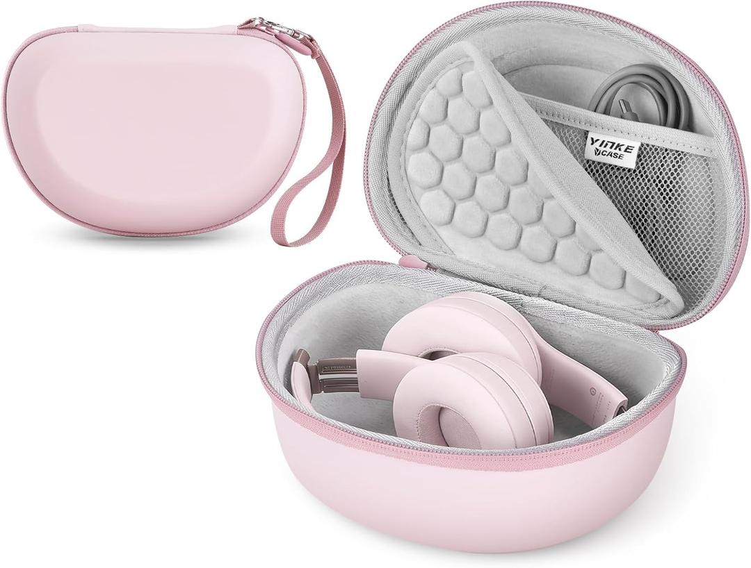 Hard Case for Beats Solo 4/Solo 3/Studio Pro/Studio3 On-Ear Headphones, Universal Portable Travel Organizer Bag with Honeycomb Lid Protection (Pink)