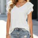 VahRuta Ladies Summer Tops Short Sleeve V Neck Casual Blouses Flowy Tunic Spring Loose Fitting Tops For Women White XL (White, XL)