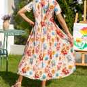 RONGTAI Girls 3D Dress for Girls Printed Short Sleeves Casual Summer Dresses with Pockets for 4-15Y Kids Outfits (Cartoon)