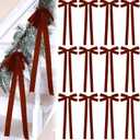 12 Pcs Burgundy Velvet Christmas Bow 10 x 24inch Extra Large Christmas Bow with Extra Long Tail Neutral Holiday Decor Velvet Ribbon Bows for Xmas Garland Fireplace Stairs Mirror Door