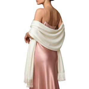RIIQIICHY Women's Scarf Pashmina Shawls and Wraps for Evening Dress Bridesmaid Wedding Bridal Winter Warm Long Large Scarves (Ivory)
