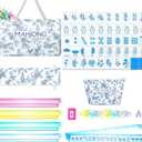 Ceenna 271 Pcs Chinoiserie American Mahjong Tiles Set, 160 Blue Tiles Mah Jong Set 3 Mahjong Carrying Bag 4 All-in-one Racks with Pushers, 100 Scoring Coins, 3 Dice, Wind Indicator for Game Party, Large