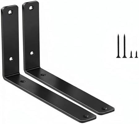 2 Pack - L 8" x H 6" x W1.5, 5mm Thick Black L Shelf Bracket, Iron Shelf Brackets, Metal Shelf Brackets, Floating Shelf, Shelf Supports with Screws