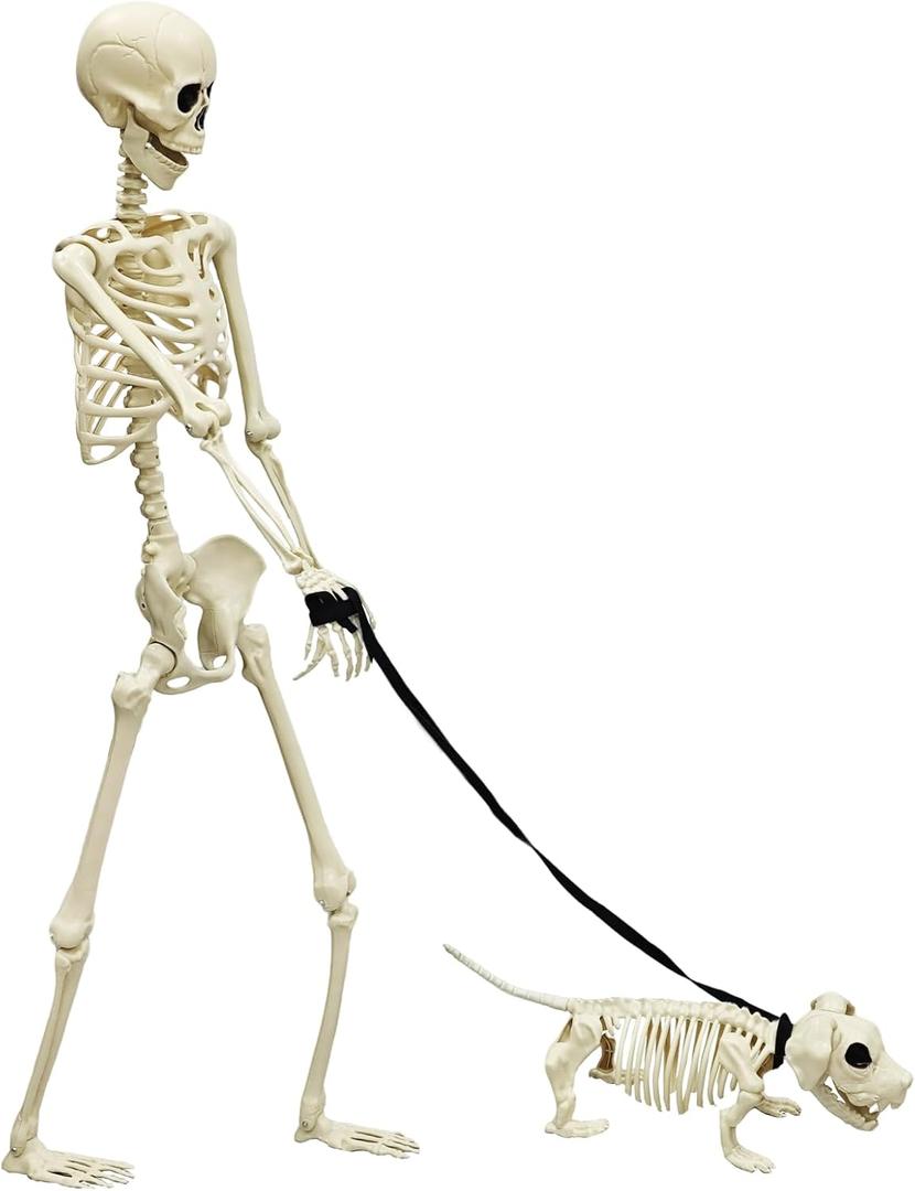 Halloween Skeleton 5.4FT Life Size Human Adult Skeletons with Skeleton Dog Halloween Decorations for Indoor Outdoor Garden Lawn,Haunted House Props, Spooky Scene Party Decor