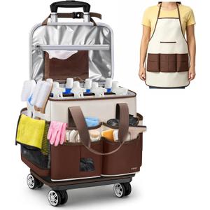 Ytonet Large Cleaning Caddy with 4 Spinner Wheels, Wearable Rolling Cleaning Caddy Bag with Cleaning Apron, Detachable Trolley Portable Cleaning Supplies Organizer Cart for Housekeepers, Car, Tool
