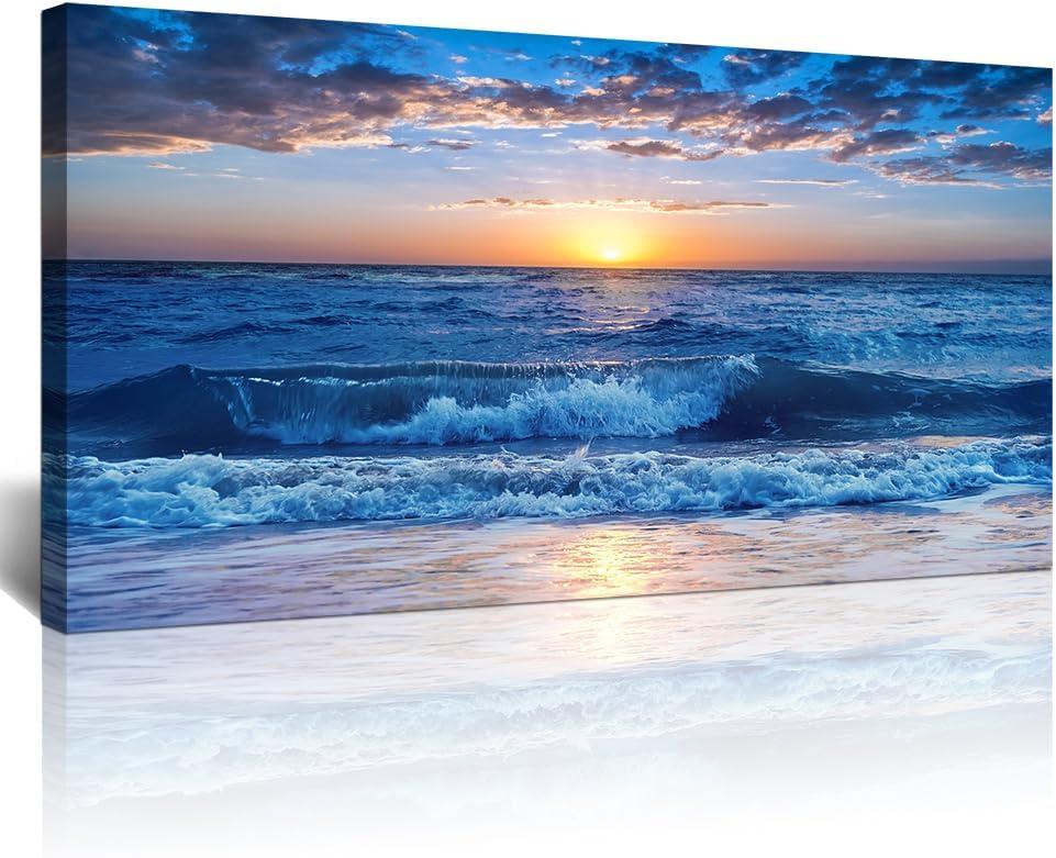 Lapremoly Canvas Wall Art - Large Blue Ocean Beach Wall Painting for Living Room, Bedroom & Office - 20" X 40"