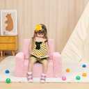 SLIGUY Toddler Couch Convertible Sofa to Lounger Pull Out Couch Sherpa Cover Dark Pink, Medium