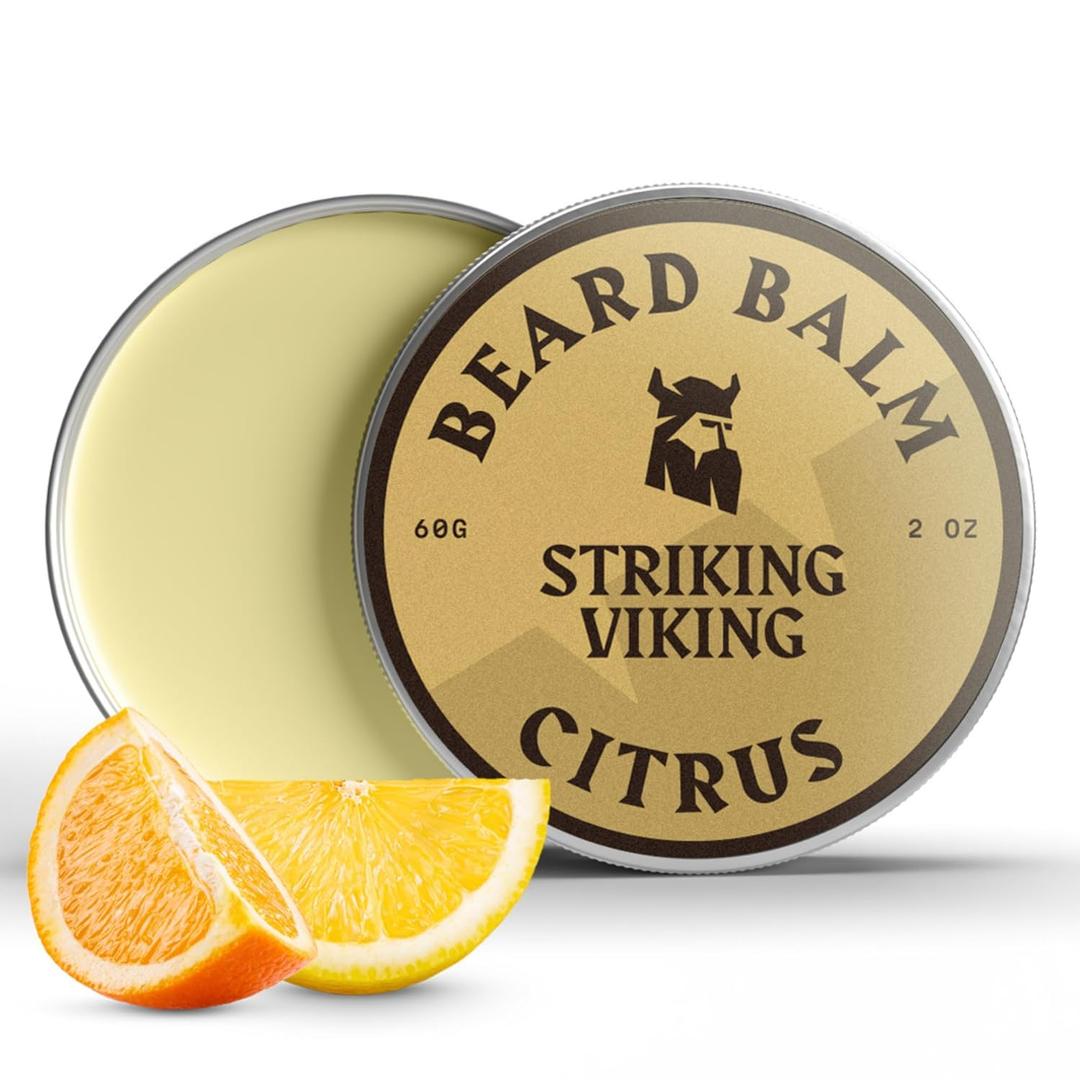 Striking Viking Beard Balm for Men  Light Hold, Citrus, 2 Oz - Leave-in Beard Conditioner with Shea Butter, Tea Tree, Argan & Jojoba Oils - Smooth, Shape, Moisturize & Soften Coarse, Dry Facial Hair (2 Ounce (Pack of 1))
