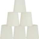 LAMPWELL VIRGO Clip-on Chandelier Lamp Shades,Set of 6,Small Barrel,5.2"4"H5.2",Fabric, Handmade,Traditional Decorative,ONLY FOR CANDLE BULB, Beige