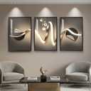 Large Framed Modern Luxury Black and Gold Abstract Wall Art for Living Room, 3 Piece Contemporary Elegant Prints Paintings, Geometric Pictures for Bedroom Entryway Home Office Wall Decor 24x36 In, 24" W x 36" H x 3Pcs