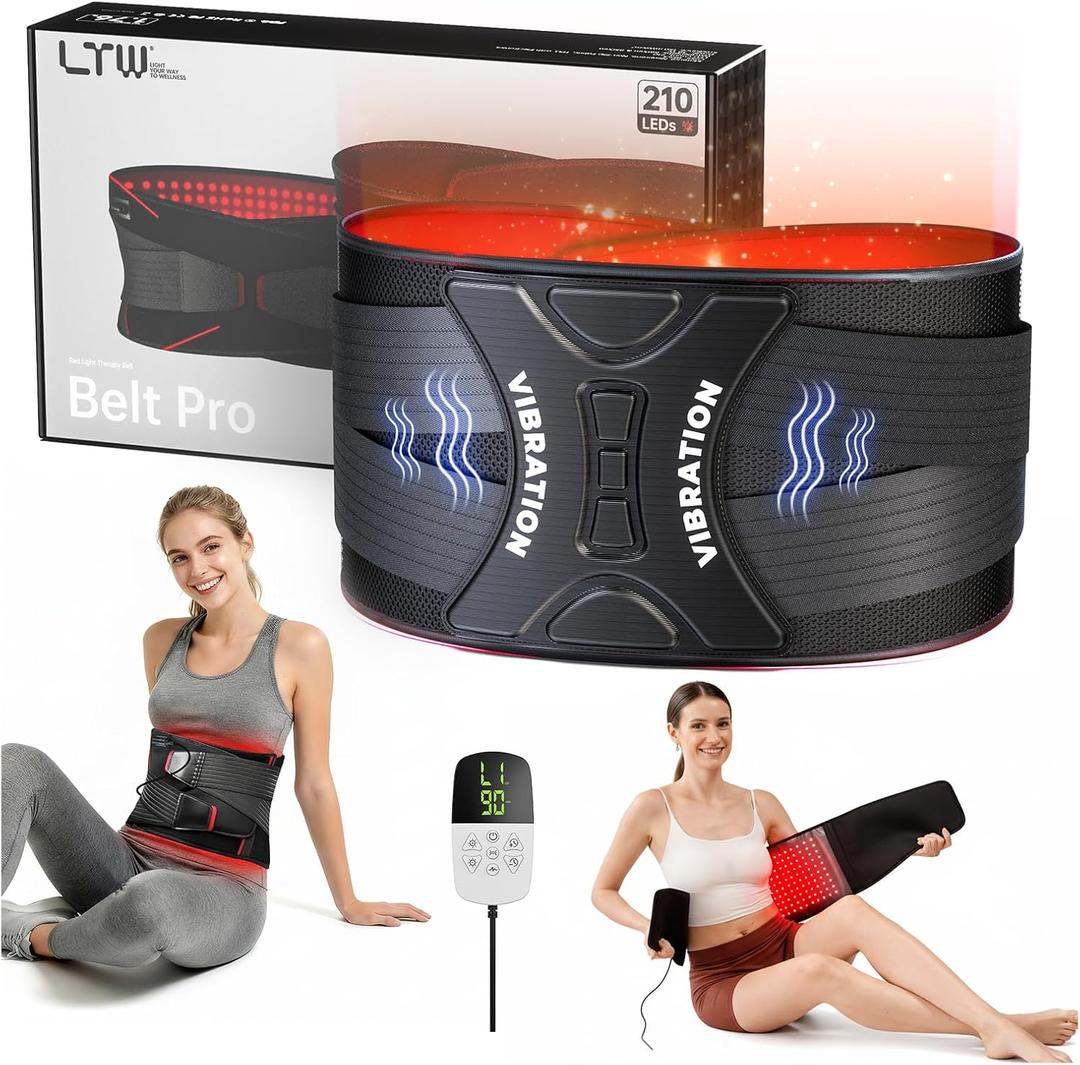 LTW Upgraded 210 LEDs Red Light Therapy Belt for Pain Relief, 49" x 9" | 5 Light Intensity × 4 Vibration × 4 Pulse Levels | 660nm & 850nm Near-Infrared Wrap | Plug-In | Adjustable Straps