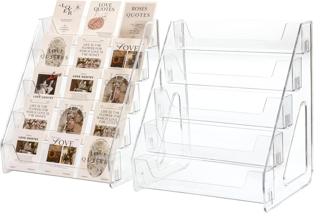 Card Display Stand set of 2, Clear 5-Tiered Shelf For Greeting Card, Stickers, Postcard, Sports Graded Card, Football Baseball Basketball Cards, Table Top Holder Display Rack For Psa Slabs (2 Pack)