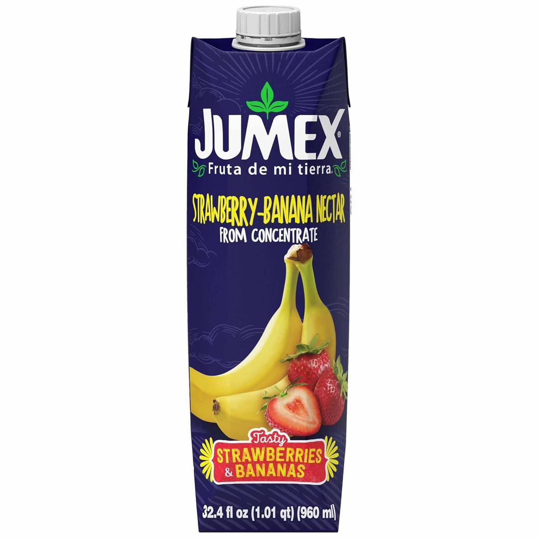Jumex Strawberry Banana Nectar Juice - Made with Fresh Fruit Puree - Tropical Fruit Juice Concentrate for Smoothie Mix, Cocktail Mixers, Kids Drinks & Mexican Beverages - 32.4oz, 1 Pack Carton (EXP 09/17/26)