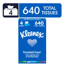 Kleenex Trusted Care 2-Ply Flat Box Facial Tissues, 4 Pack (640 Total Tissues)