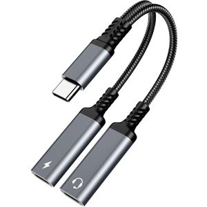 Marsno USB C Splitter, 2-in-1 Dual USB C Headphone and Charger Adapter, Type C Audio Dongle Cable with PD 60W Fast Charging Support Call Music for iPhone 17 16 15, Pixel 4 3, Galaxy S25 S21, Xperia (Grey)
