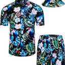 TUNEVUSE Mens Hawaiian Shirts and Shorts Set 2 Pieces Beach Outfits Flower Print Summer Tropical Suit with Bucket Hats (XX-Large)