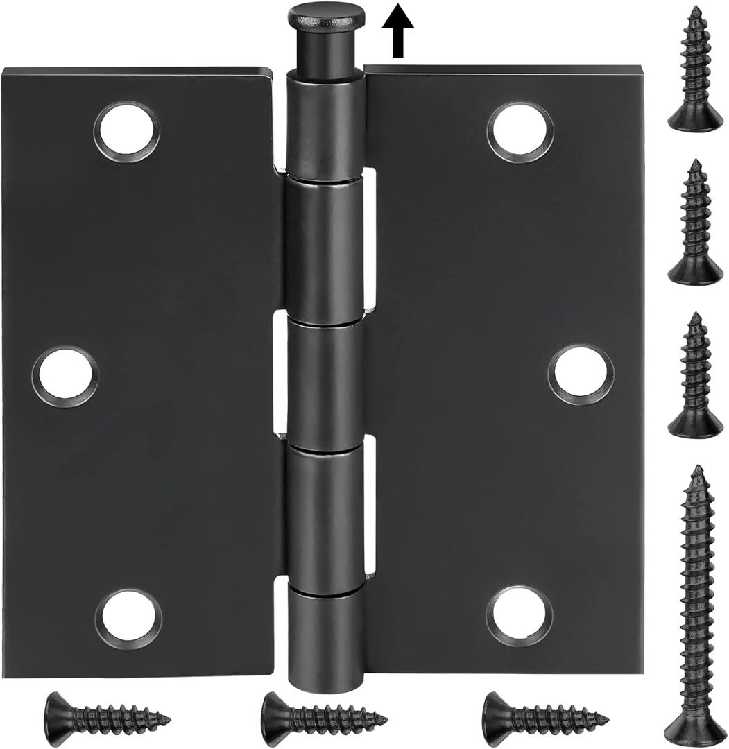 TICONN 48-Pack 3.5 Inch Door Hinges with Square Corner, 3-1/2 x 3-1/2 Inch Iron Bifold Residential Doors Hardware (Square Corner, Matte Black, 48 Pack)