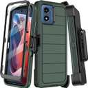 for Motorola Moto G Play 2024 Case with Belt Clip Holster,Built-in Screen Protector,Heavy Duty Shockproof Drop Protection Military Grade Durable Full Body Phone Cover with Kickstand (Deep Green)