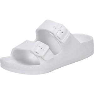 Kids Slides Sandals Boys Girls Toddler Double Buckle Summer Shower Beach Pool Water Shoes Slip on Clouds Slippers (2.5-3 Big Kid, White)