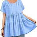YESNO Women's Casual Short Sleeve Shirts Summer Floral Loose Tiered Swing Tunics Tops Blouses BEL L