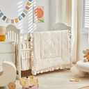 Tufted Ruffle Crib Bedding Set 3 Pieces Baby Boho Quilted Comforter with Fitted Sheet and Bed Skirt - Cute Ruffled Shabby Chic Baby Bedding Soft Blanket Design Cream White