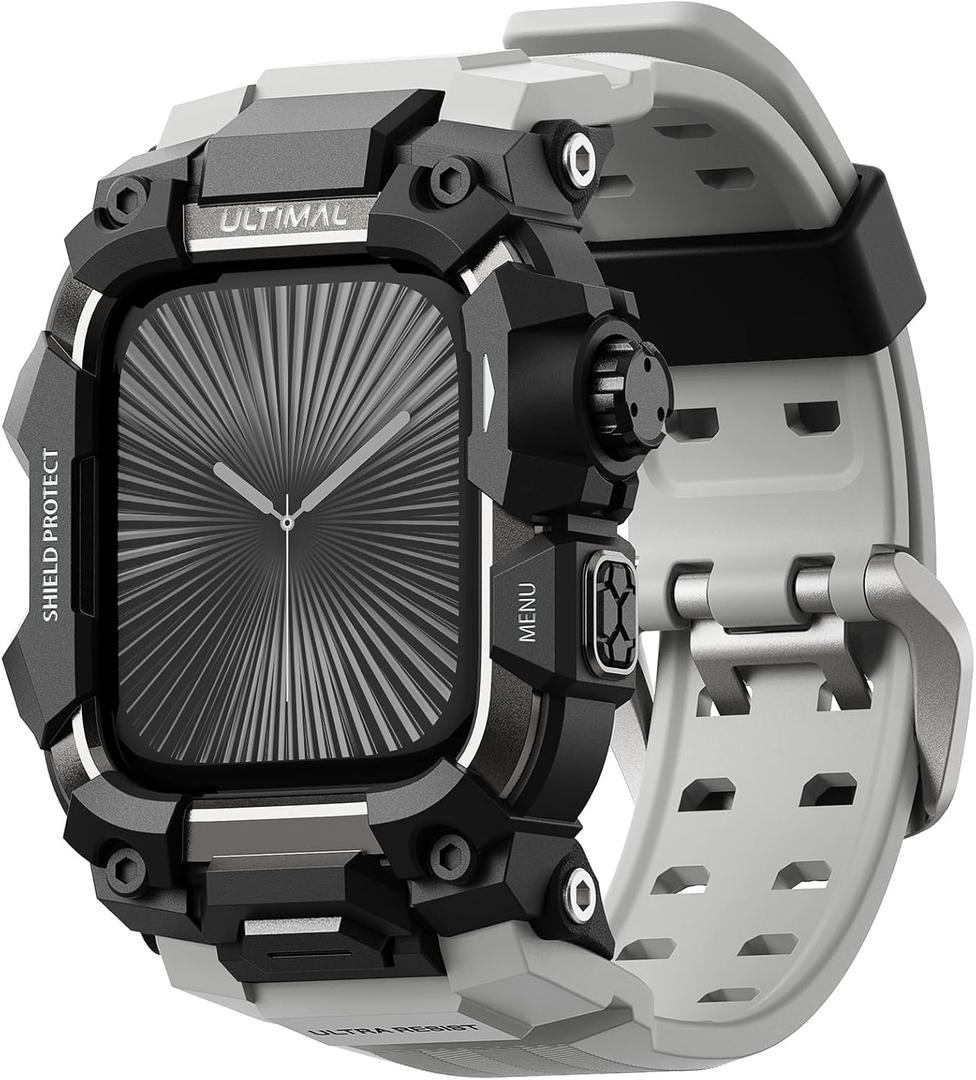 ULTIMAL Rugged Case with Band for Apple Watch 46mm,Compatible with Apple Watch Series 11/10, Military Grade Shockproof Bumper Cover for iWatch Tactical Band Men (46mm,Grey)