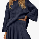 SENSERISE Fall Sweater Sets Skirt Sets Women 2 Piece Outfits Long Sleeve Top and Skirts Set Loungewear M