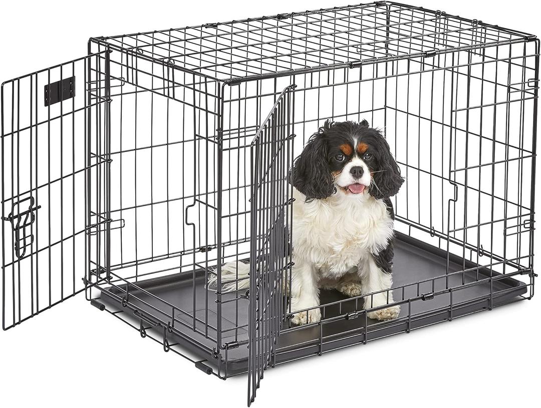 MidWest Homes for Pets 30-Inch iCrate for Medium Breeds, 21-40 lbs, Double Door Folding Dog Crate with Divider Panel, Leak-Proof Tray & Secure Latches, Portable, Durable & Easy to Assemble (Black)