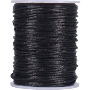 Tenn Well Nylon Satin Cord, 295 Feet 2mm Black Silky Rattail Cord Necklace String for Jewelry Making, Bracelets, Necklaces, Lanyards, Keychains, Beading