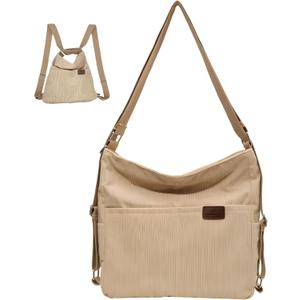 Corduroy Shoulder Tote Bag for Women Large Capacity Multi-Pocket Shoulder Bag Everyday Bag for Women Work Travel College Beige Everything Tote Bag
