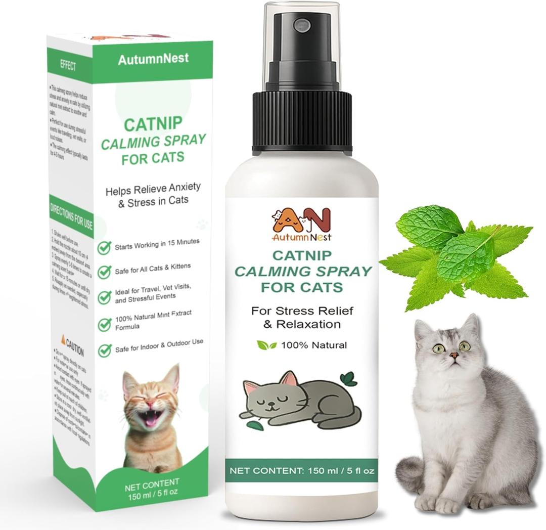Cat Calming Spray with Natural Mint 150ml Pet Relaxant for Cats and Kittens Helps Reduce Stress, Anxiety & Unwanted Behavior Plant-Based Soothing Spray for Travel, Vets & Home Use