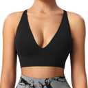 Evercute Women's Sports Bras 3/4 Pack Adjustable Deep V Neck Bras Wireless Spaghetti Strap Criss Cross Padded Low Support Bra (Large, Black 1 Pack)