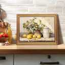 Myzoran Vintage Gold Framed Kitchen Wall Art,Yellow Lemon Still Life Wall Decor, Rustic Farmhouse Artwork, Antique Fruit Vase Picture, Canvas Prints Posters for Living Room Bedroom Decor 9x11 Inch